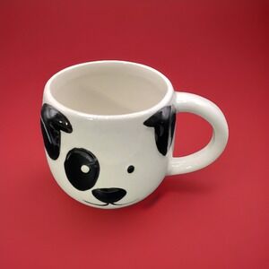 Ceramic Black White Puppy Mug 3.75" Tall 3.25" Diameter Cute Dog Cup